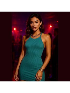 Women's UK2LA Ribbed tank Dress Size L Teal